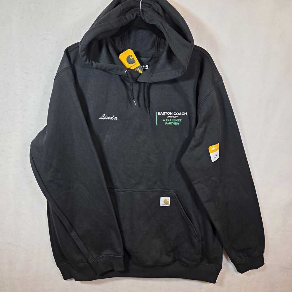 Carhartt Men's XL Black Loose Fit Pullover Hoodie Embroidered Logo Pockets NWT